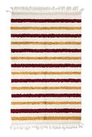 Full Bands striped wool rug, burgundy bands and ochre yellow stripes on cream, full view