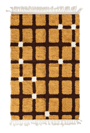 Square Crossing grid wool rug, dark brown lines and cream accents on ochre yellow, full view