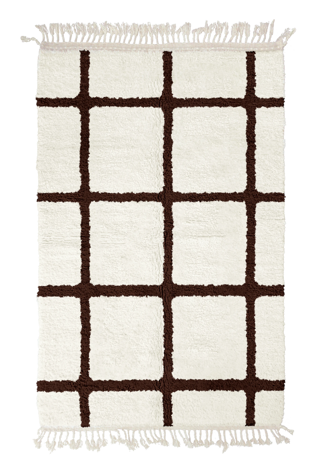 Pane Crossing grid wool rug, dark brown lines on cream, full view