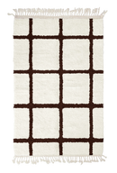 Pane Crossing grid wool rug, dark brown lines on cream, full view