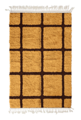Load image into Gallery viewer, Pane Crossing grid wool rug, dark brown lines on ochre yellow, full view
