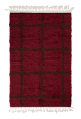 Load image into Gallery viewer, Pane Crossing grid wool rug, dark brown lines on burgundy, full view
