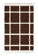 Pane Crossing grid wool rug, cream lines on dark espresso brown, full view