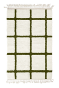 Load image into Gallery viewer, Pane Crossing grid wool rug, olive green lines on cream, full view
