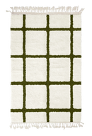Pane Crossing grid wool rug, olive green lines on cream, full view