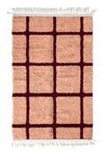 Load image into Gallery viewer, Pane Crossing grid wool rug, oxblood red lines on blush pink, full view
