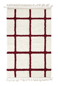 Load image into Gallery viewer, Pane Crossing grid wool rug, burgundy lines on cream, full view
