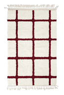 Pane Crossing grid wool rug, burgundy lines on cream, full view