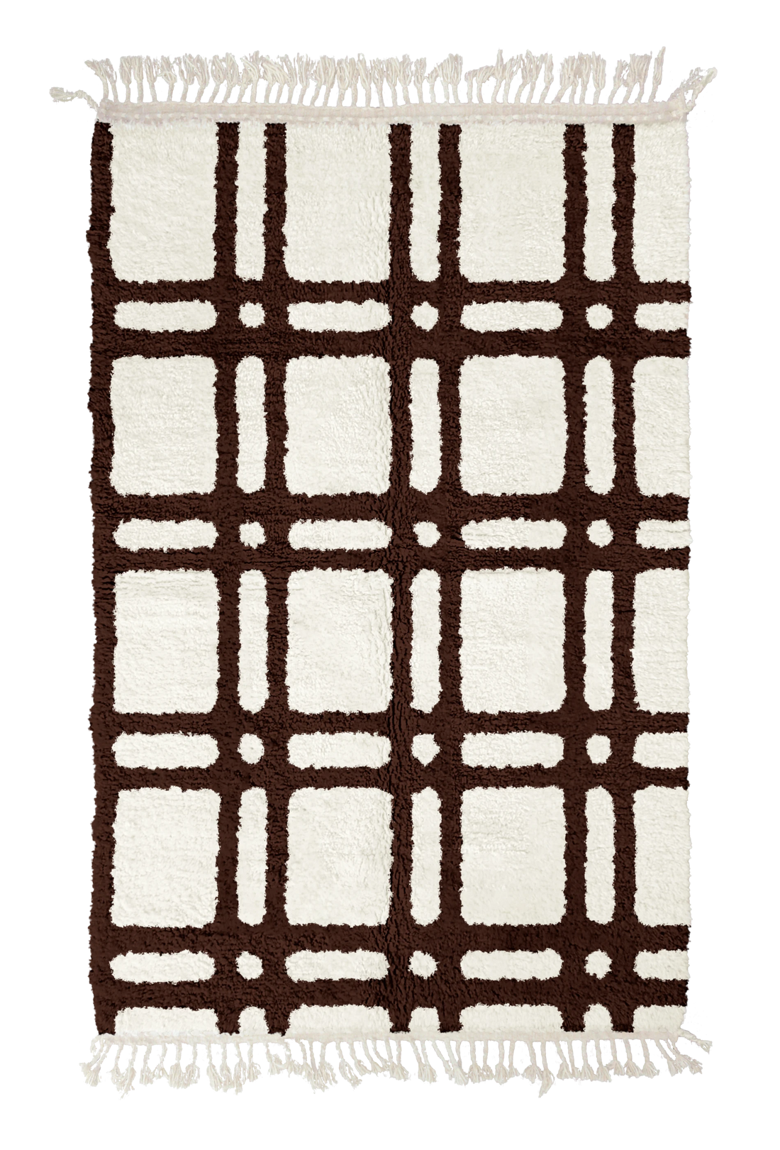Twin Crossing grid wool rug, dark brown lines on cream, full view