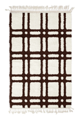 Load image into Gallery viewer, Twin Crossing grid wool rug, dark brown lines on cream, full view
