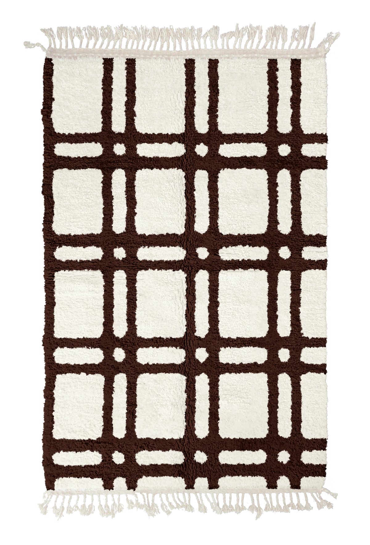 Twin Crossing grid wool rug, dark brown lines on cream, full view