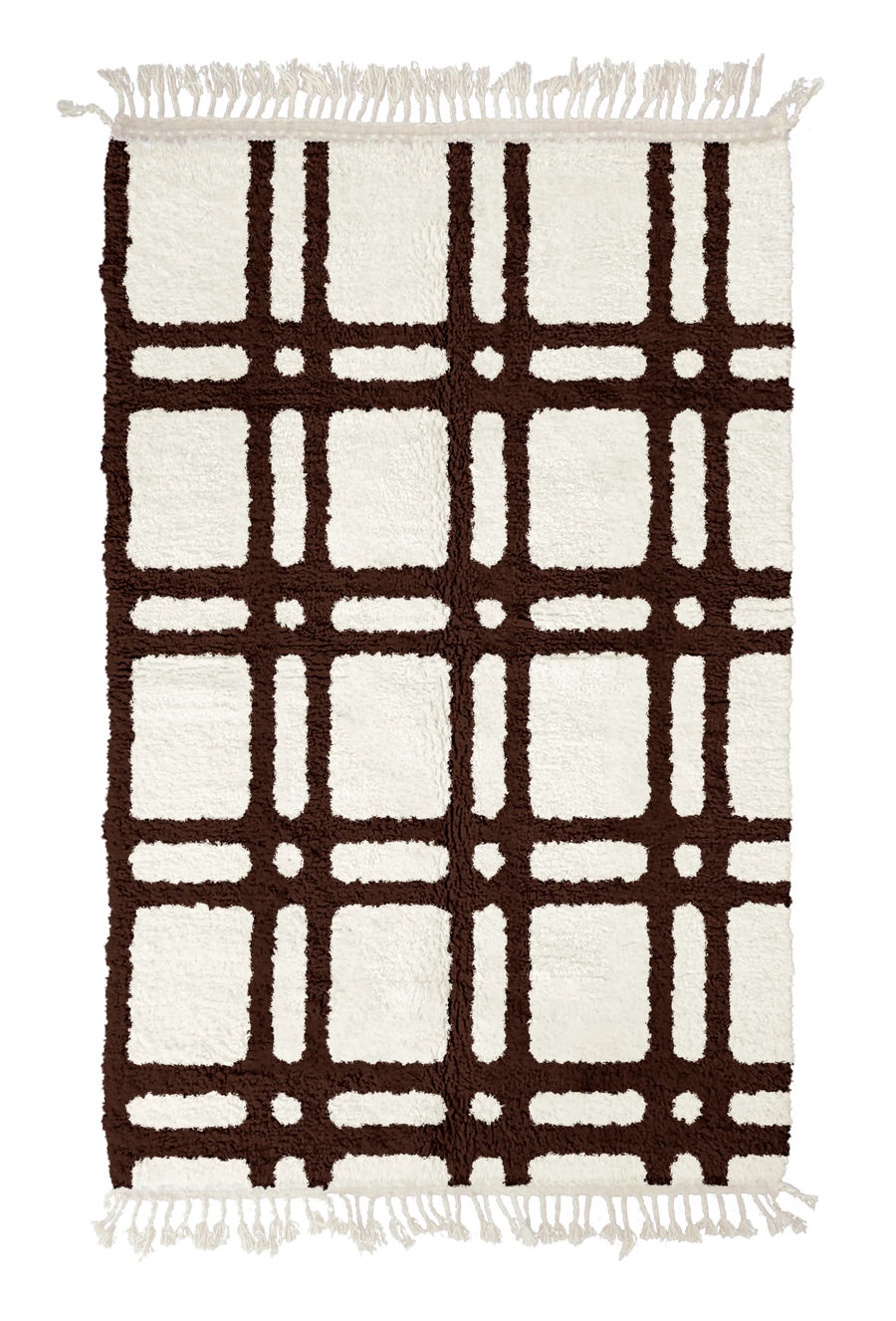 Twin Crossing grid wool rug, dark brown lines on cream, full view