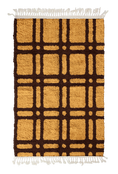 Load image into Gallery viewer, Twin Crossing grid wool rug, dark brown lines on ochre yellow, full view
