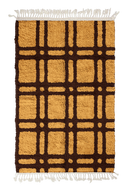Twin Crossing grid wool rug, dark brown lines on ochre yellow, full view