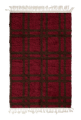 Load image into Gallery viewer, Twin Crossing grid wool rug, dark brown lines on burgundy, full view
