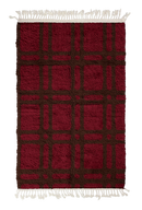 Twin Crossing grid wool rug, dark brown lines on burgundy, full view