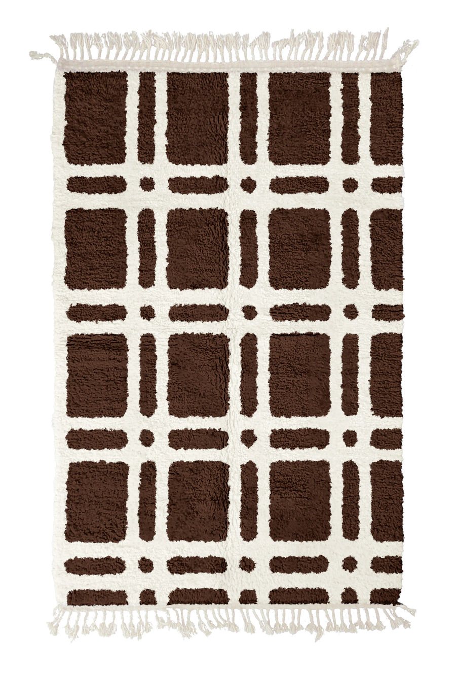 Twin Crossing grid wool rug, cream lines on dark espresso brown, full view