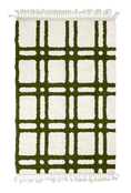 Load image into Gallery viewer, Twin Crossing grid wool rug, olive green lines on cream, full view
