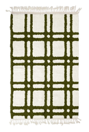 Twin Crossing grid wool rug, olive green lines on cream, full view