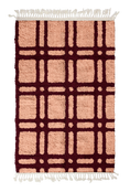 Load image into Gallery viewer, Twin Crossing grid wool rug, oxblood red lines on blush pink, full view
