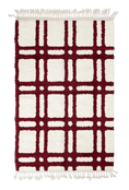 Load image into Gallery viewer, Twin Crossing grid wool rug, burgundy lines on cream, full view
