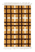 Load image into Gallery viewer, Plaid Crossing grid wool rug, dark brown lines and cream accents on ochre yellow, full view
