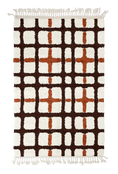 Load image into Gallery viewer, Plaid Crossing grid wool rug, dark brown lines and terracotta accents on cream, full view
