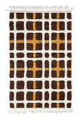Load image into Gallery viewer, Plaid Crossing grid wool rug, cream lines and ochre yellow accents on dark espresso brown, full view
