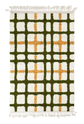 Load image into Gallery viewer, Plaid Crossing grid wool rug, olive green lines and ochre yellow accents on cream, full view
