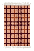 Load image into Gallery viewer, Plaid Crossing grid wool rug, oxblood red lines and terracotta accents on blush pink, full view
