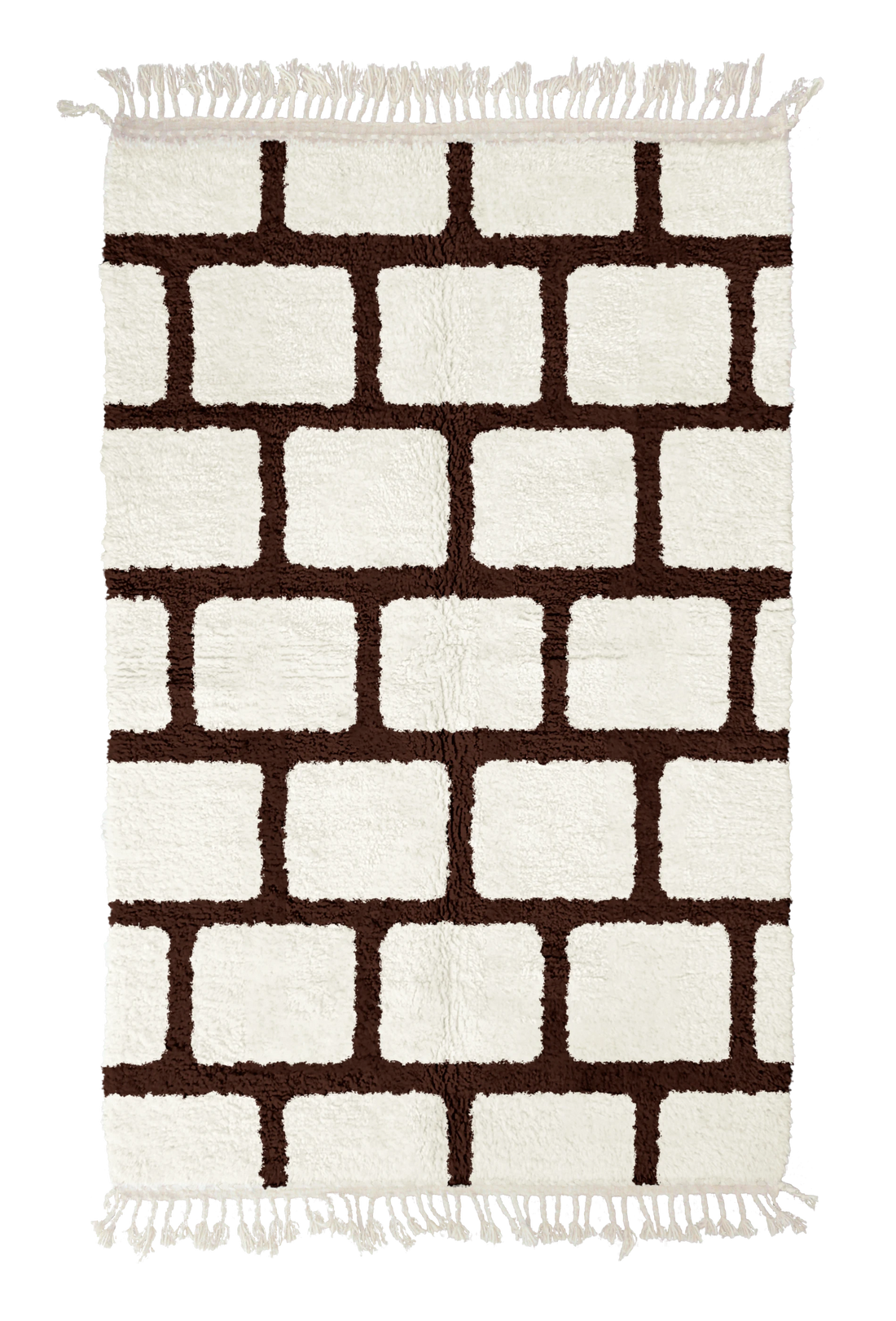 Brick Crossing grid wool rug, dark brown lines on cream, full view
