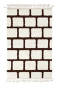 Load image into Gallery viewer, Brick Crossing grid wool rug, dark brown lines on cream, full view
