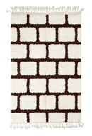 Brick Crossing grid wool rug, dark brown lines on cream, full view