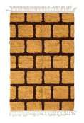 Load image into Gallery viewer, Brick Crossing grid wool rug, dark brown lines on ochre yellow, full view
