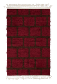 Load image into Gallery viewer, Brick Crossing grid wool rug, dark brown lines on burgundy, full view
