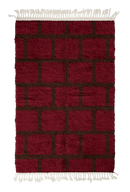 Brick Crossing grid wool rug, dark brown lines on burgundy, full view