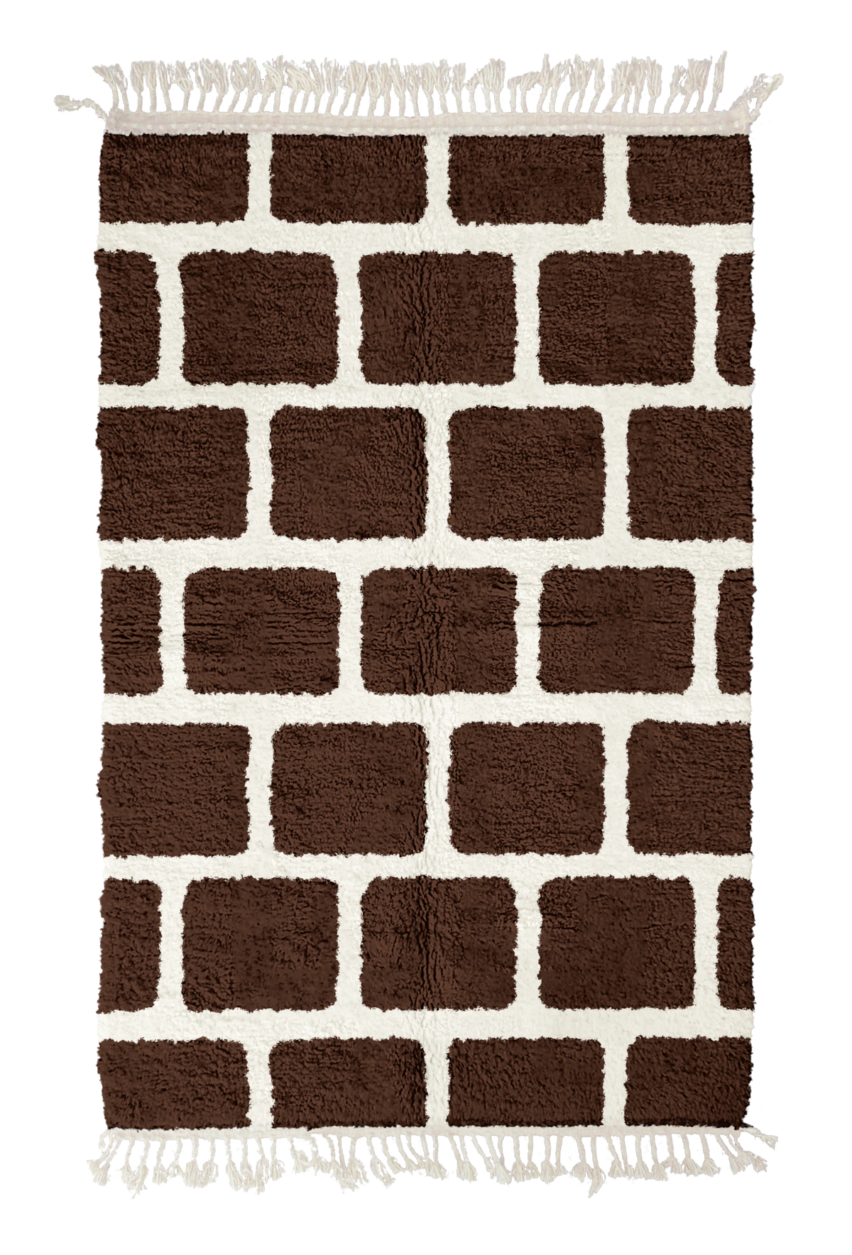 Brick Crossing grid wool rug, cream lines on dark espresso brown, full view