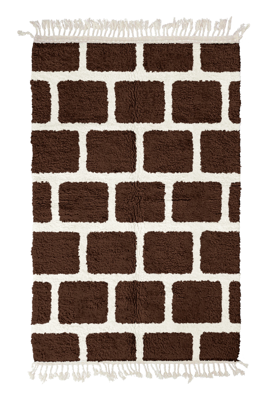 Brick Crossing grid wool rug, cream lines on dark espresso brown, full view