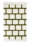 Load image into Gallery viewer, Brick Crossing grid wool rug, olive green lines on cream, full view
