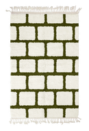 Brick Crossing grid wool rug, olive green lines on cream, full view