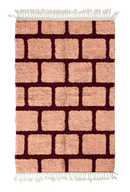 Brick Crossing grid wool rug, oxblood red lines on blush pink, full view