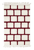 Load image into Gallery viewer, Brick Crossing grid wool rug, burgundy lines on cream, full view
