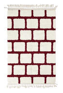 Brick Crossing grid wool rug, burgundy lines on cream, full view
