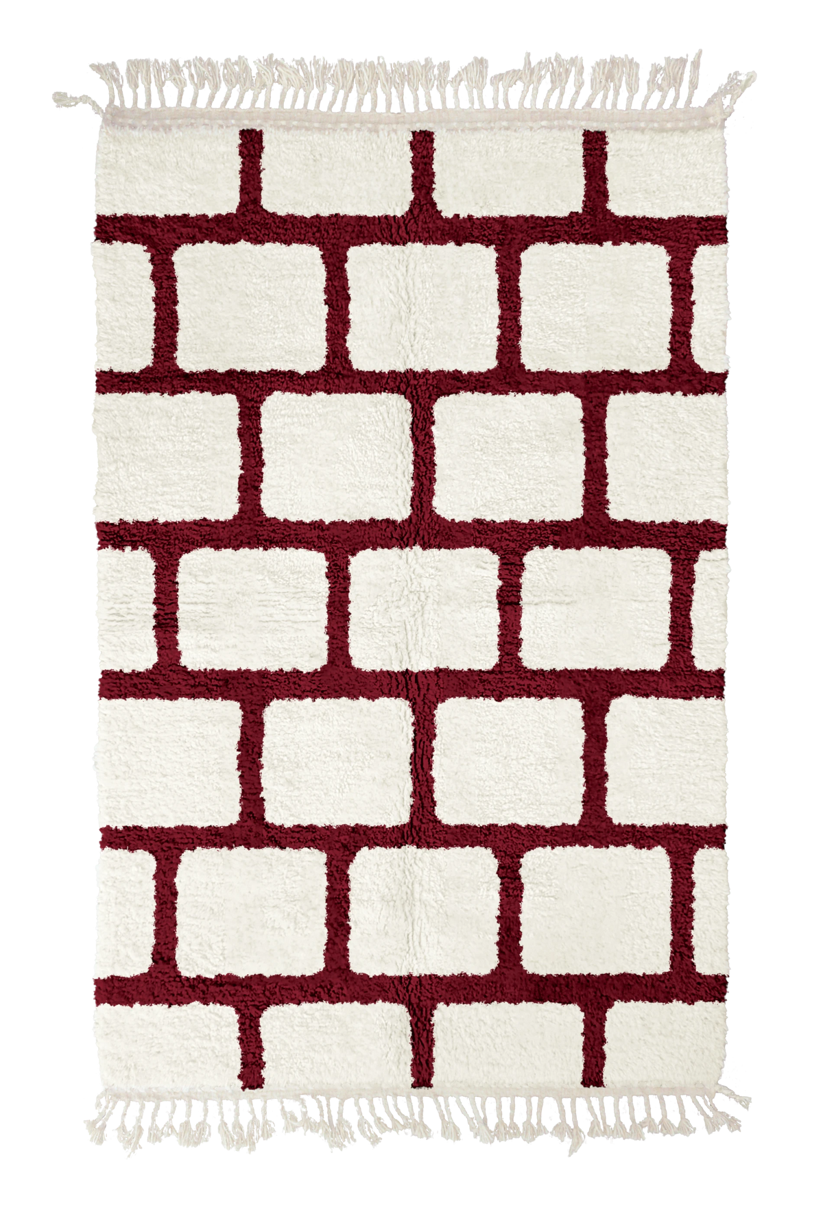 Brick Crossing grid wool rug, burgundy lines on cream, full view