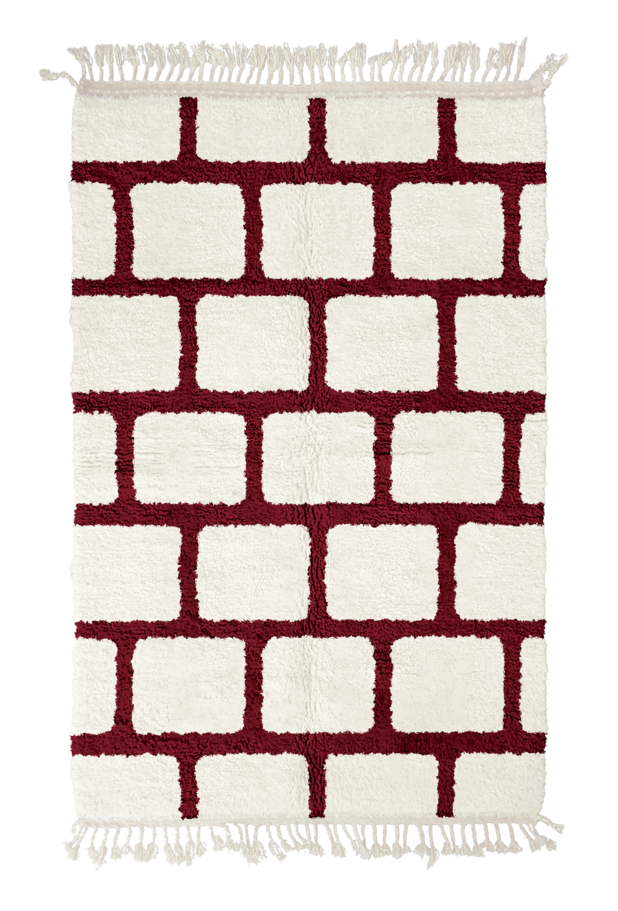Brick Crossing grid wool rug, burgundy lines on cream, full view