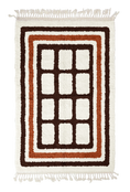 Load image into Gallery viewer, Frame Crossing grid wool rug, dark brown lines and terracotta accents on cream, full view
