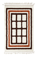 Frame Crossing grid wool rug, dark brown lines and terracotta accents on cream, full view