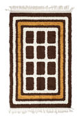 Load image into Gallery viewer, Frame Crossing grid wool rug, cream lines and ochre yellow accents on dark espresso brown, full view
