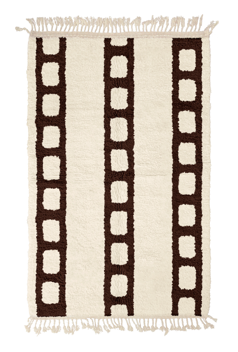 Ladder Crossing grid wool rug, dark brown lines on cream, full view