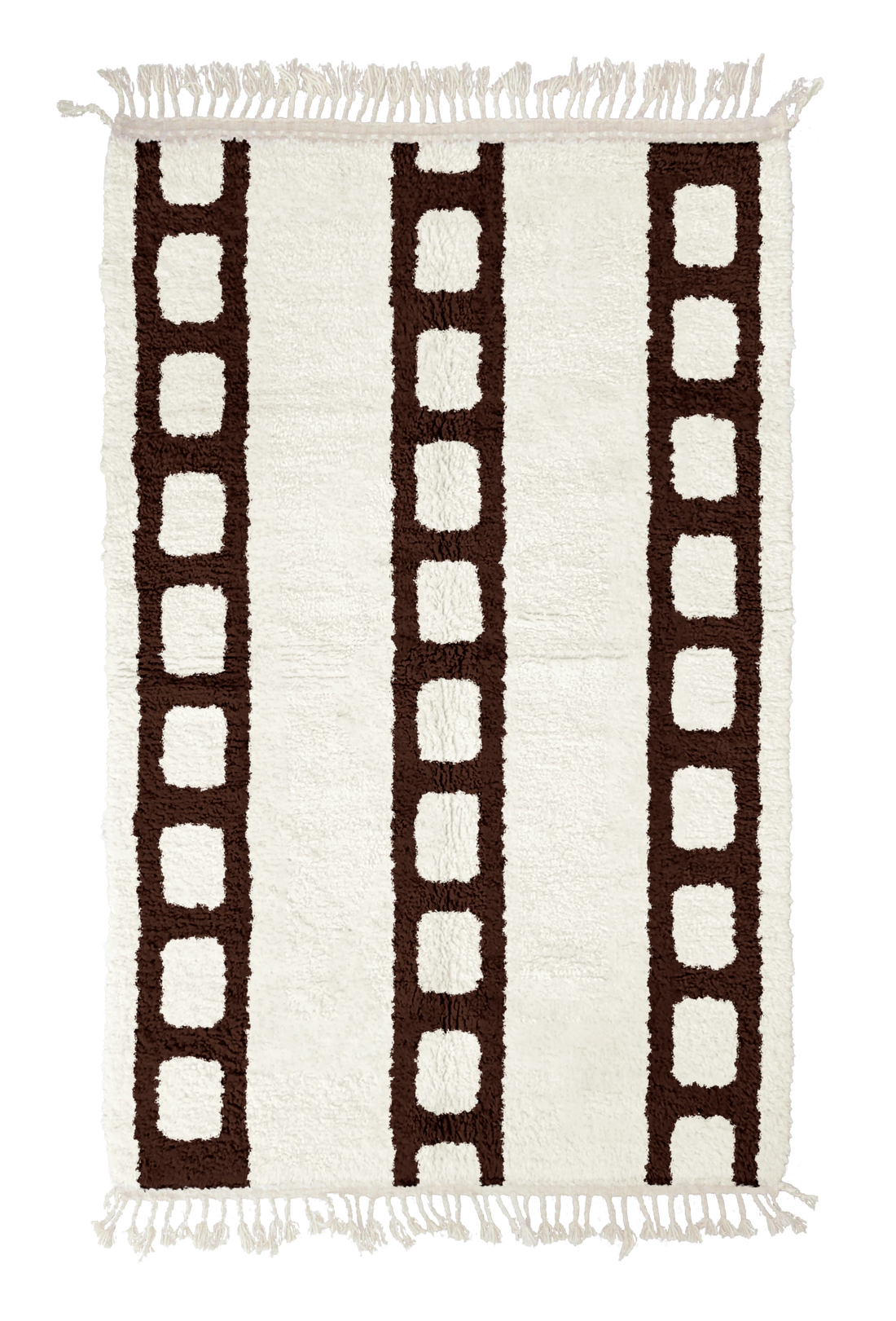 Ladder Crossing grid wool rug, dark brown lines on cream, full view